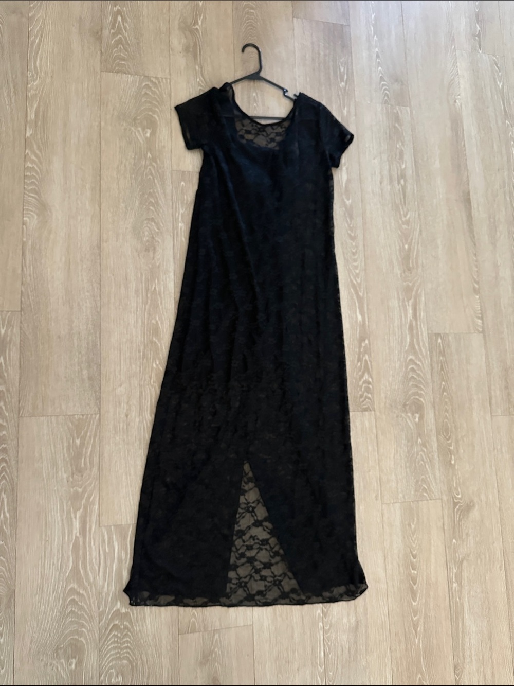 wild fable Black Lace Maxi Dress with Short Sleeves